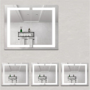 English Elm 36 Inch Aluminum LED Lighted Medicine Cabinet Dimmable Anti-Fog Double Door Bathroom Mirror W1738100837