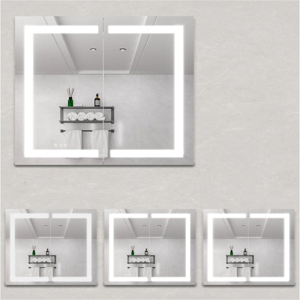 English Elm 36 Inch Aluminum LED Lighted Medicine Cabinet Dimmable Anti-Fog Double Door Bathroom Mirror W1738100837