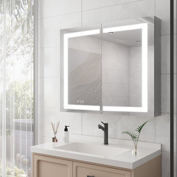 English Elm 36 Inch Aluminum LED Lighted Medicine Cabinet Dimmable Anti-Fog Double Door Bathroom Mirror W1738100837