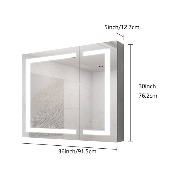 English Elm 36X30 Aluminum Medicine Cabinet with LED Vanity Mirror Anti-Fog Recessed Bath Storage W1738100838
