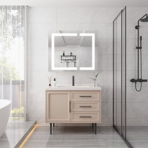 English Elm 36X30 Aluminum Medicine Cabinet with LED Vanity Mirror Anti-Fog Recessed Bath Storage W1738100838