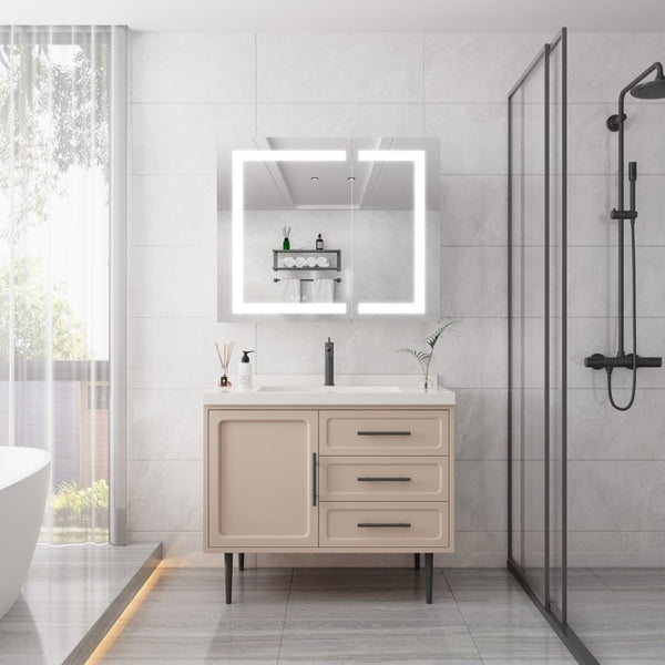 English Elm 36X30 Aluminum Medicine Cabinet with LED Vanity Mirror Anti-Fog Recessed Bath Storage W1738100838
