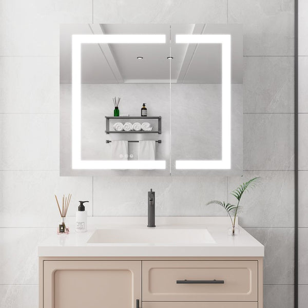 English Elm 36X30 Aluminum Medicine Cabinet with LED Vanity Mirror Anti-Fog Recessed Bath Storage W1738100838