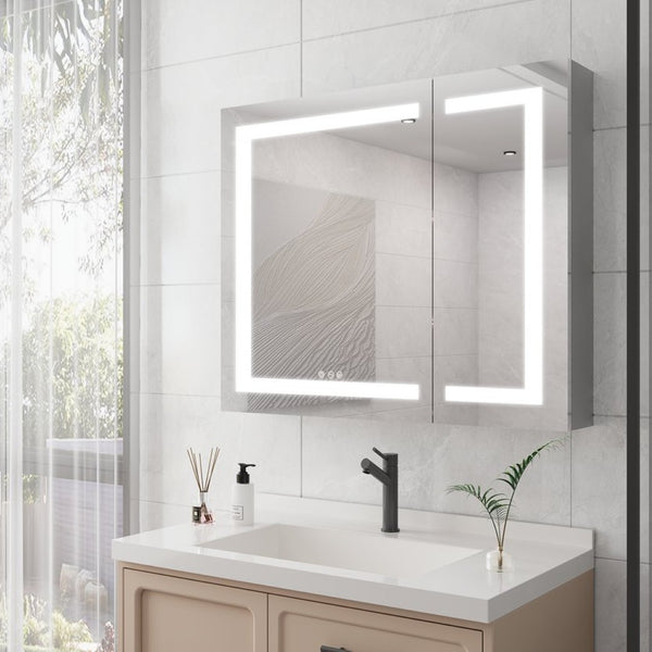 English Elm 36X30 Aluminum Medicine Cabinet with LED Vanity Mirror Anti-Fog Recessed Bath Storage W1738100838