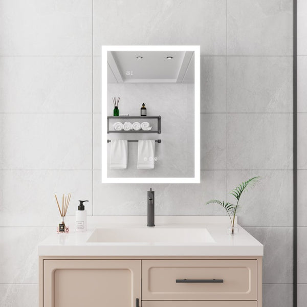 English Elm Bathroom Medicine Cabinet Led Mirror with Defogger Dimmer Clock and Aluminum Frame W1738100839