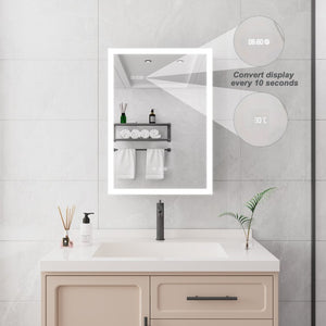 English Elm Bathroom Medicine Cabinet Led Mirror with Defogger Dimmer Clock and Aluminum Frame W1738100839