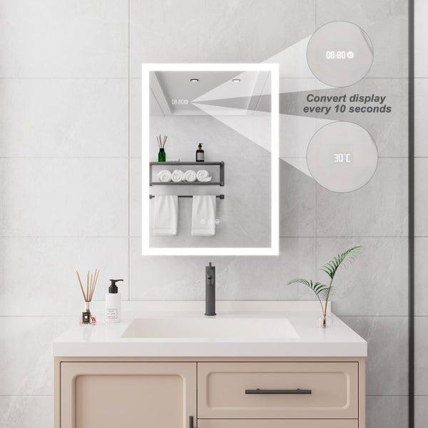 English Elm Bathroom Medicine Cabinet Led Mirror with Defogger Dimmer Clock and Aluminum Frame W1738100839