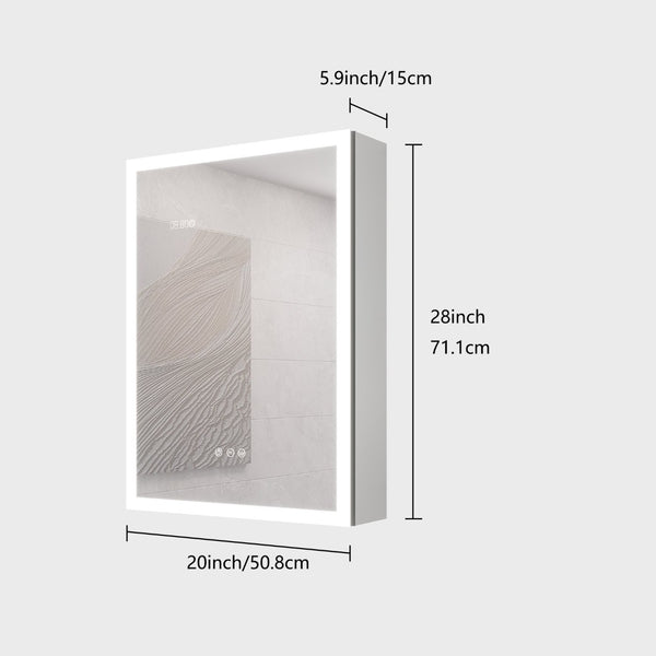 English Elm Bathroom Medicine Cabinet Led Mirror with Defogger Dimmer Clock and Aluminum Frame W1738100839