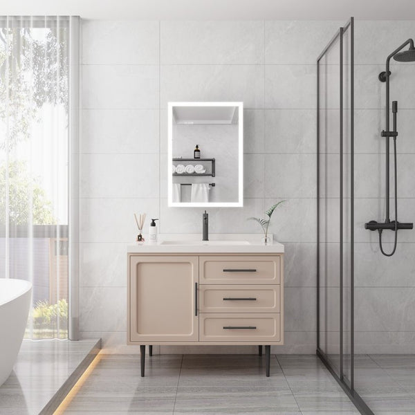 English Elm Bathroom Medicine Cabinet Led Mirror with Defogger Dimmer Clock and Aluminum Frame W1738100839