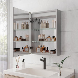 English Elm Bathroom Medicine Cabinet Led Mirror with Defogger Dimmer Clock and Aluminum Frame W1738100839
