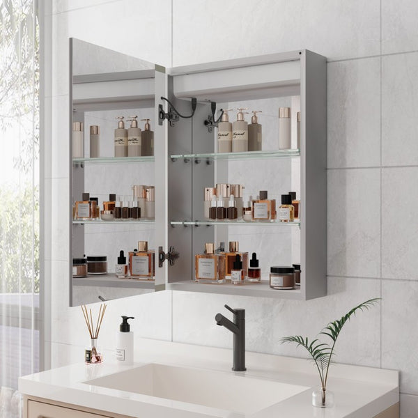 English Elm Bathroom Medicine Cabinet Led Mirror with Defogger Dimmer Clock and Aluminum Frame W1738100839