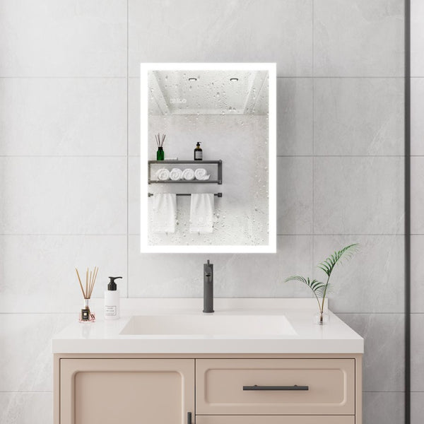 English Elm Bathroom Medicine Cabinet Led Mirror with Defogger Dimmer Clock and Aluminum Frame W1738100839