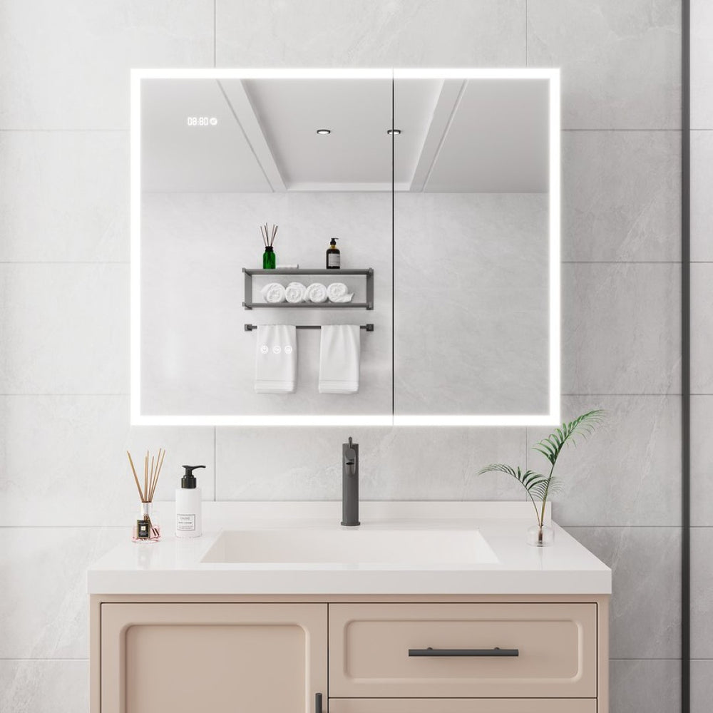 English Elm Bathroom Led Medicine Cabinet Double Door Mirror with Defogger Dimmer and Smart Display W1738100840