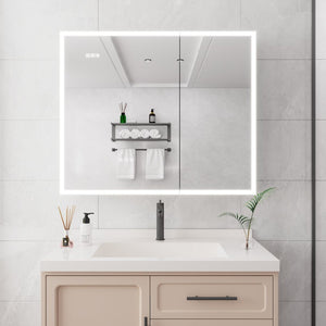 English Elm Bathroom Led Medicine Cabinet Double Door Mirror with Defogger Dimmer and Smart Display W1738100840