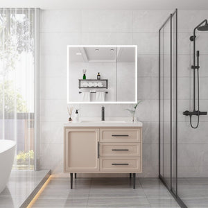 English Elm Bathroom Led Medicine Cabinet Double Door Mirror with Defogger Dimmer and Smart Display W1738100840