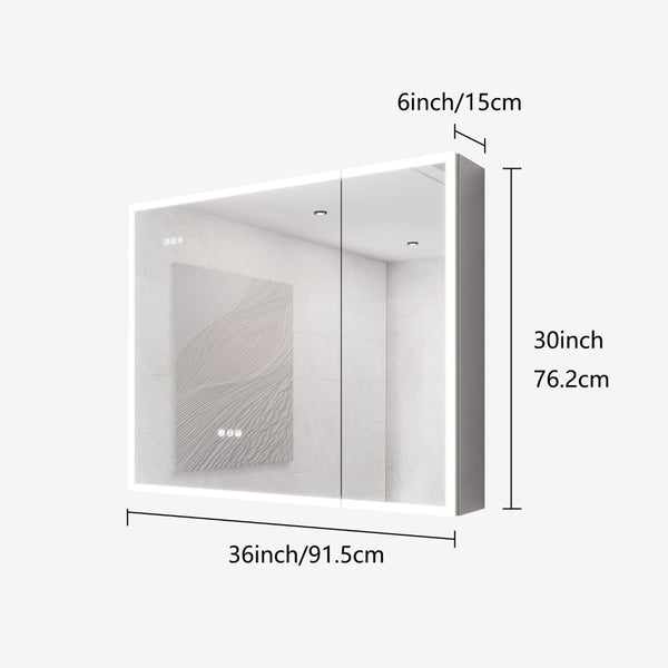 English Elm Bathroom Led Medicine Cabinet Double Door Mirror with Defogger Dimmer and Smart Display W1738100840