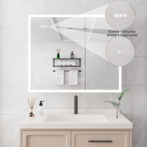 English Elm Bathroom Led Medicine Cabinet Double Door Mirror with Defogger Dimmer and Smart Display W1738100840