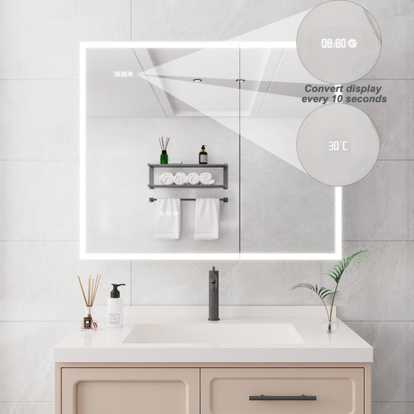 English Elm Bathroom Led Medicine Cabinet Double Door Mirror with Defogger Dimmer and Smart Display W1738100840