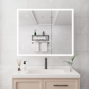 English Elm Bathroom Led Medicine Cabinet Double Door Mirror with Defogger Dimmer and Smart Display W1738100840