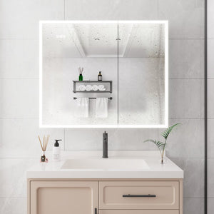 English Elm Bathroom Led Medicine Cabinet Double Door Mirror with Defogger Dimmer and Smart Display W1738100840