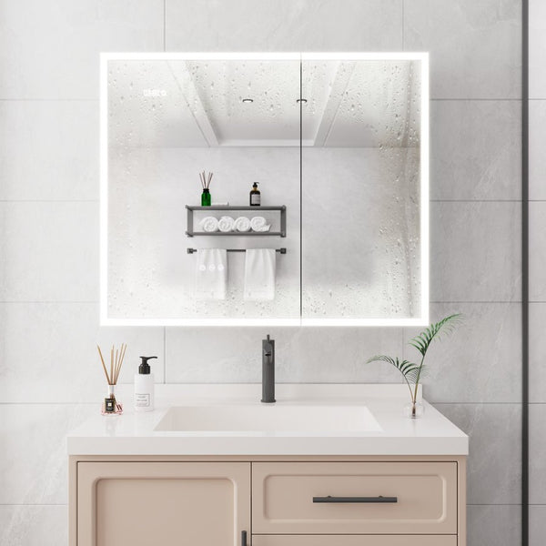 English Elm Bathroom Led Medicine Cabinet Double Door Mirror with Defogger Dimmer and Smart Display W1738100840