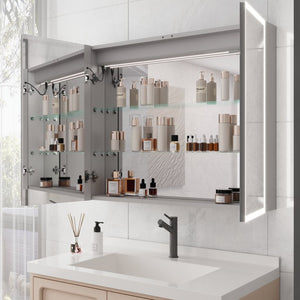 English Elm Bathroom Led Medicine Cabinet Double Door Mirror with Defogger Dimmer and Smart Display W1738100840