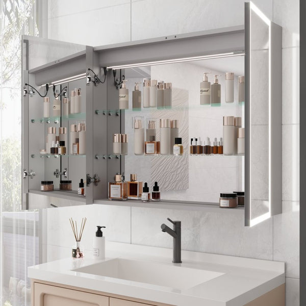 English Elm Bathroom Led Medicine Cabinet Double Door Mirror with Defogger Dimmer and Smart Display W1738100840
