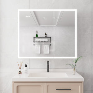 English Elm Bathroom Led Medicine Cabinet Double Door Mirror with Defogger Dimmer and Smart Display W1738100840
