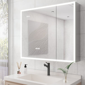 English Elm Bathroom Led Medicine Cabinet Double Door Mirror with Defogger Dimmer and Smart Display W1738100840