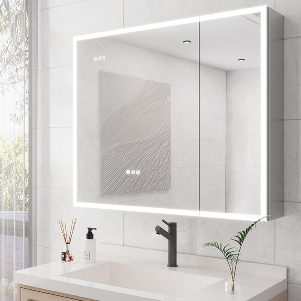 English Elm Bathroom Led Medicine Cabinet Double Door Mirror with Defogger Dimmer and Smart Display W1738100840