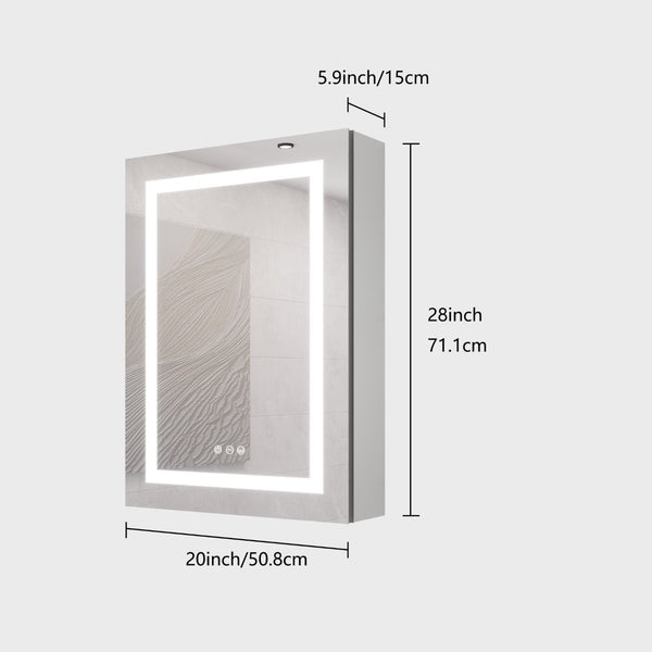English Elm 20 X 28 Aluminum Wall Medicine Cabinet Dimmable Led Anti-fog Touch Bathroom Mirror W173894722