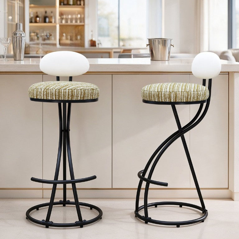 English Elm Mustard Bouclé Counter Stools Set of 2 with Sculptural S-Frame for Kitchen Island W1757P562629