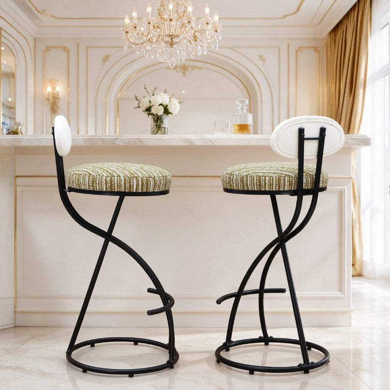 English Elm Mustard Bouclé Counter Stools Set of 2 with Sculptural S-Frame for Kitchen Island W1757P562629