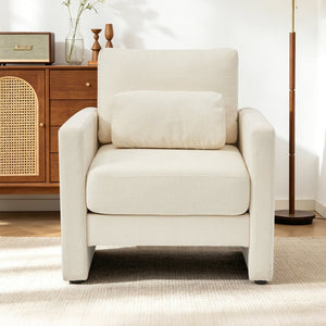 English Elm Modern Chenille Armchair Solid Wood Frame Hidden Storage Lumbar Pillow Living Room Seat Beige W1765P172322