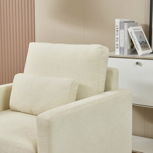 English Elm Modern Chenille Armchair Solid Wood Frame Hidden Storage Lumbar Pillow Living Room Seat Beige W1765P172322
