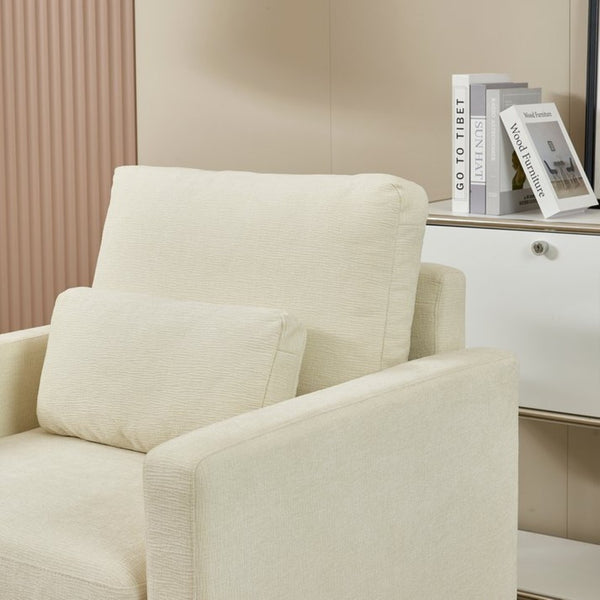 English Elm Modern Chenille Armchair Solid Wood Frame Hidden Storage Lumbar Pillow Living Room Seat Beige W1765P172322