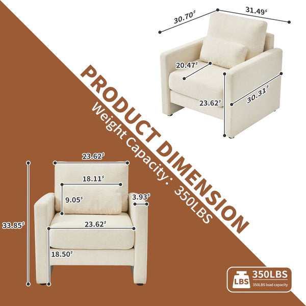 English Elm Modern Chenille Armchair Solid Wood Frame Hidden Storage Lumbar Pillow Living Room Seat Beige W1765P172322