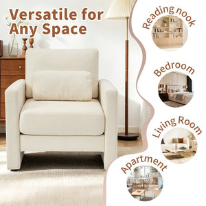 English Elm Modern Chenille Armchair Solid Wood Frame Hidden Storage Lumbar Pillow Living Room Seat Beige W1765P172322