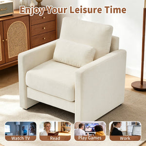 English Elm Modern Chenille Armchair Solid Wood Frame Hidden Storage Lumbar Pillow Living Room Seat Beige W1765P172322