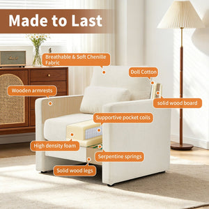 English Elm Modern Chenille Armchair Solid Wood Frame Hidden Storage Lumbar Pillow Living Room Seat Beige W1765P172322