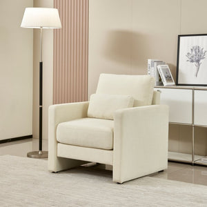 English Elm Modern Chenille Armchair Solid Wood Frame Hidden Storage Lumbar Pillow Living Room Seat Beige W1765P172322