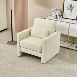 English Elm Modern Chenille Armchair Solid Wood Frame Hidden Storage Lumbar Pillow Living Room Seat Beige W1765P172322
