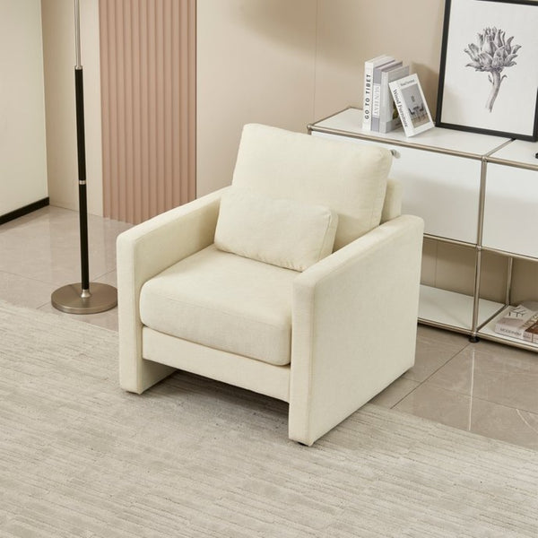 English Elm Modern Chenille Armchair Solid Wood Frame Hidden Storage Lumbar Pillow Living Room Seat Beige W1765P172322