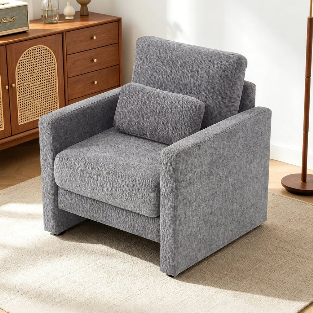 English Elm Modern Chenille Armchair Solid Wood Frame Hidden Storage Lumbar Pillow Living Room Seat Gray W1765P172326