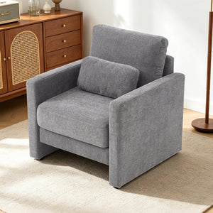 English Elm Modern Chenille Armchair Solid Wood Frame Hidden Storage Lumbar Pillow Living Room Seat Gray W1765P172326