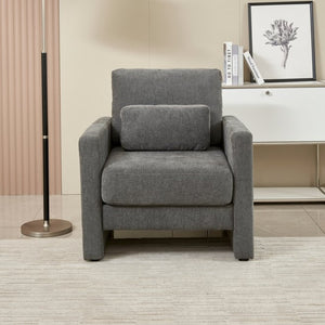 English Elm Modern Chenille Armchair Solid Wood Frame Hidden Storage Lumbar Pillow Living Room Seat Gray W1765P172326