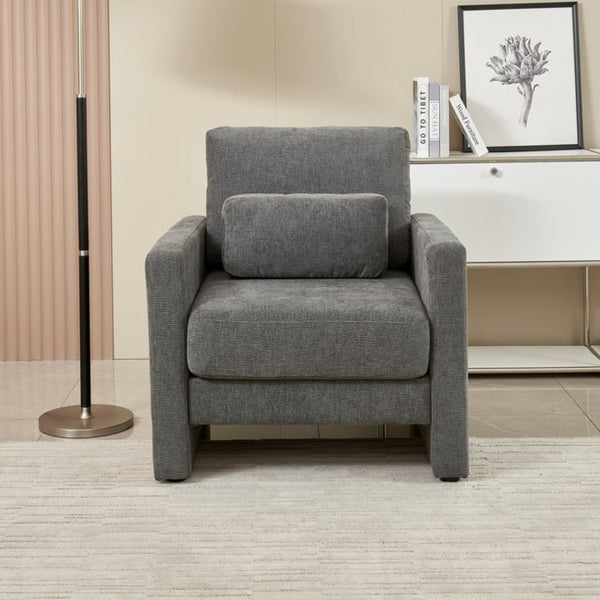 English Elm Modern Chenille Armchair Solid Wood Frame Hidden Storage Lumbar Pillow Living Room Seat Gray W1765P172326