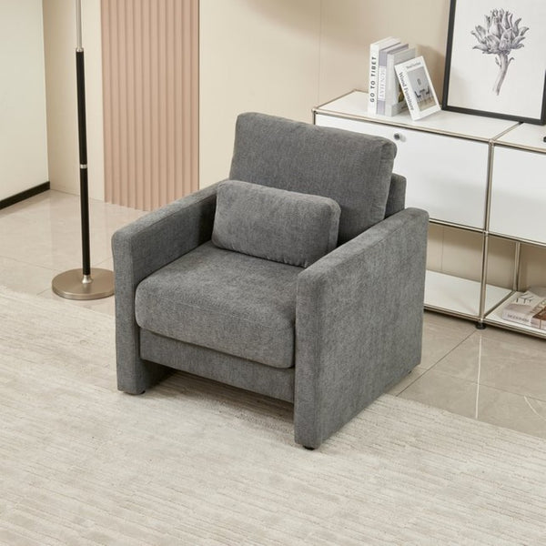 English Elm Modern Chenille Armchair Solid Wood Frame Hidden Storage Lumbar Pillow Living Room Seat Gray W1765P172326