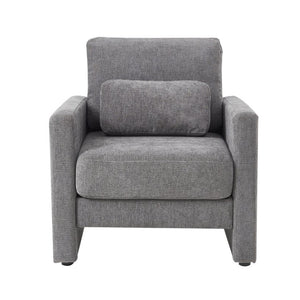 English Elm Modern Chenille Armchair Solid Wood Frame Hidden Storage Lumbar Pillow Living Room Seat Gray W1765P172326