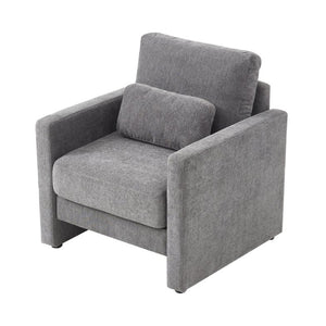 English Elm Modern Chenille Armchair Solid Wood Frame Hidden Storage Lumbar Pillow Living Room Seat Gray W1765P172326
